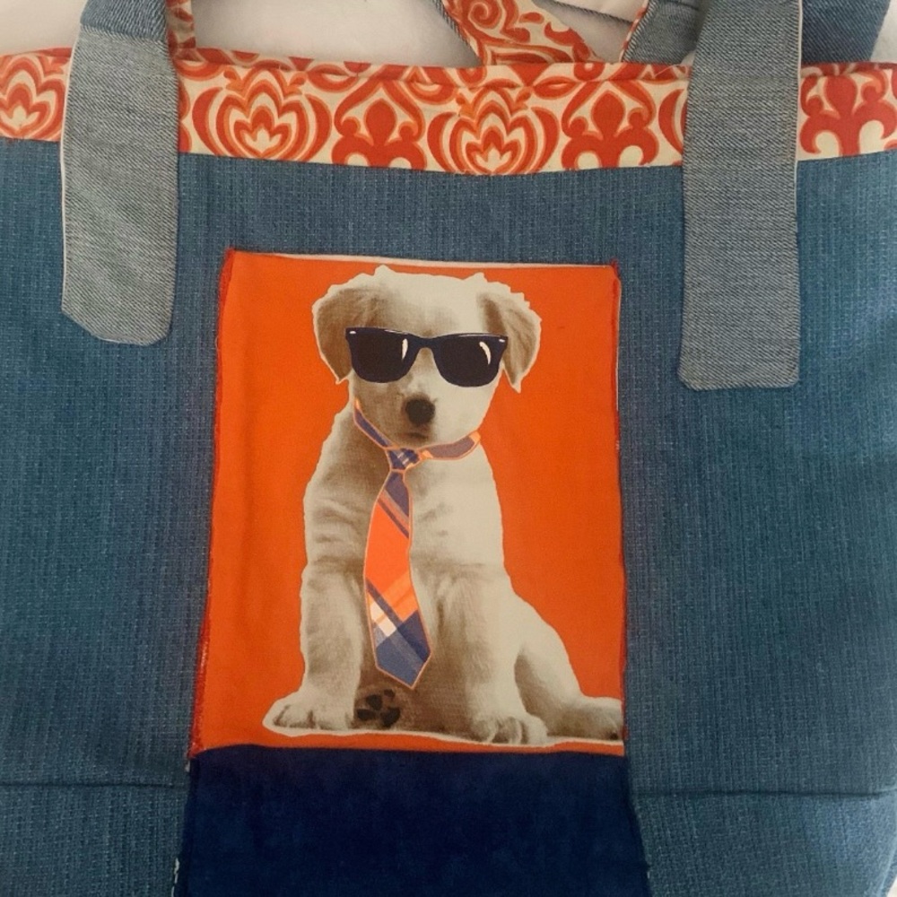 Golden Dog Tote Bag with peace message on the back